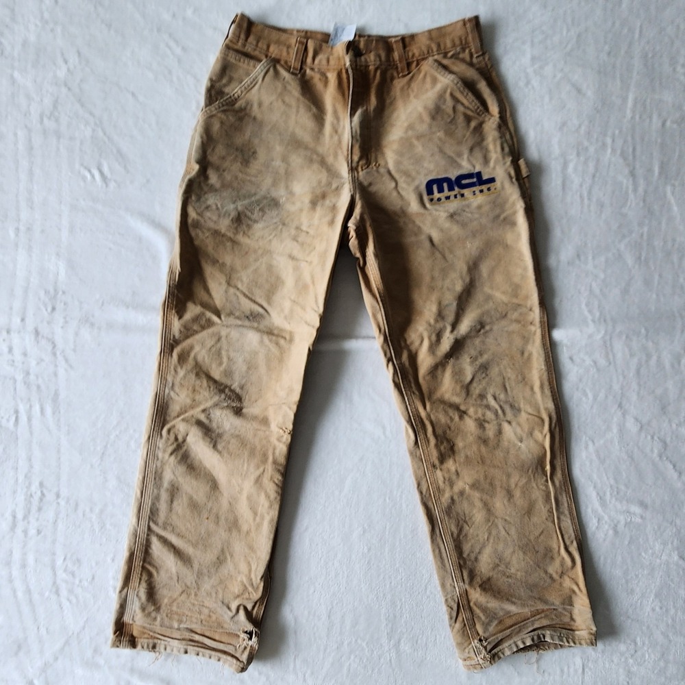 Carhartt Original Loose Fit Work Pants 31L 32W Distressed Worn Frayed Job Brown